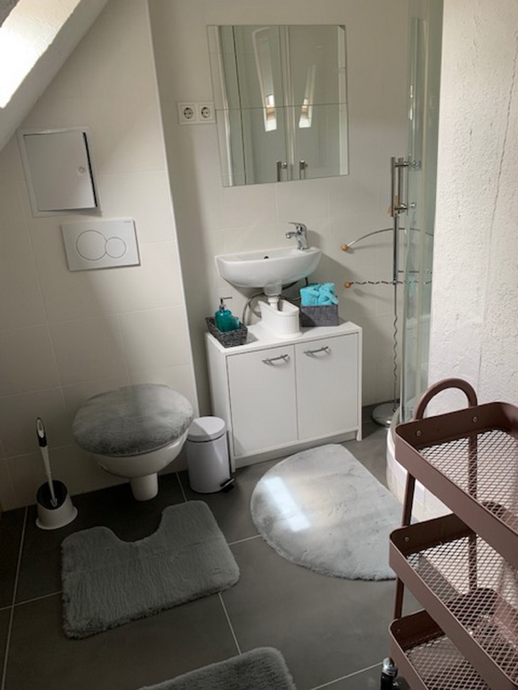Badezimmer mit Waschbecken und WC